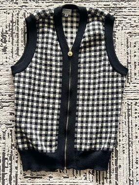 Vintage Versus Giani Versace Black & White Houndstooth Knit Zip Vest